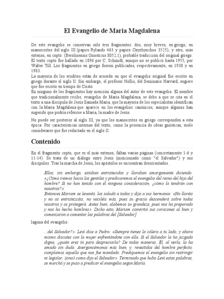 El Evangelio De Maria Magdalena Pdf Religión Y Creencia