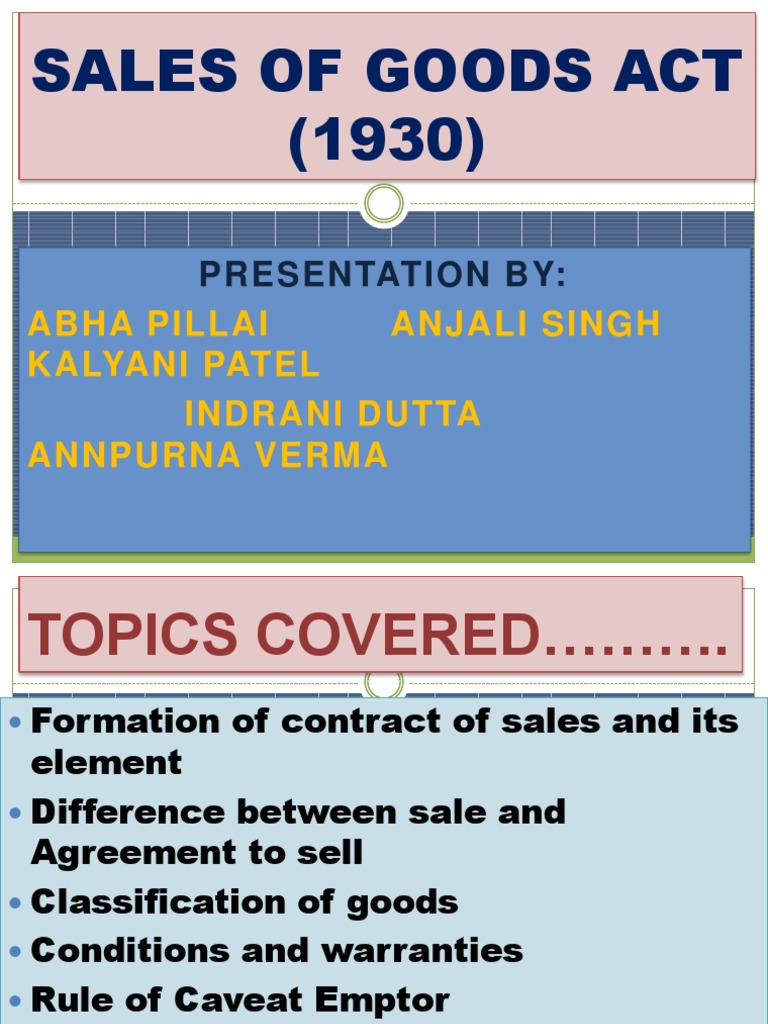 SALES OF GOODS ACT 1930 QUESTIONS AND ANSWERS PDF DOWNLOAD INDIA intelligence overview