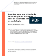 Maria Lilia Robledo Verna (2009). Apuntes Para Una Historia de La Sociologia en. Paraguay. El Caso de La Revista Paraguaya de Sociologia