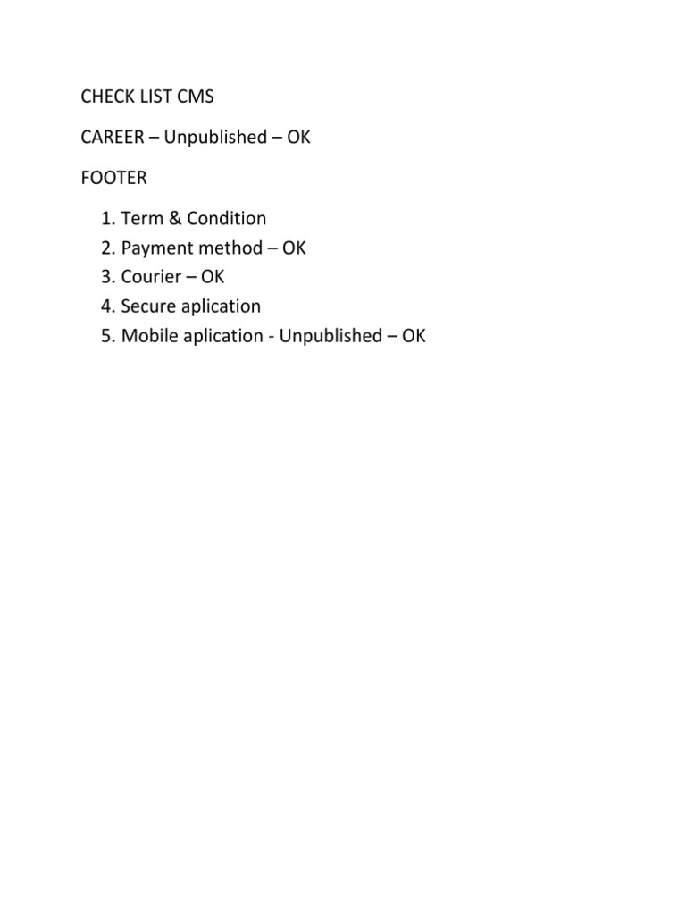 CMS Checklist for Career and Payments | PDF | Business | Finance ...