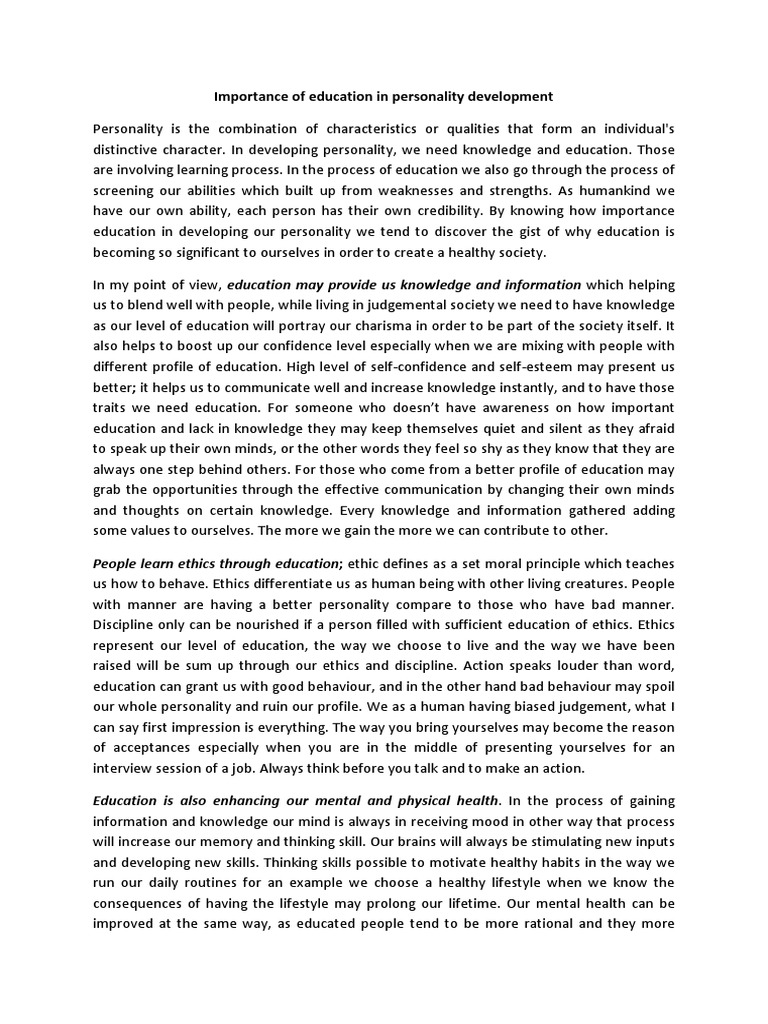 essay on role of teacher in personality development