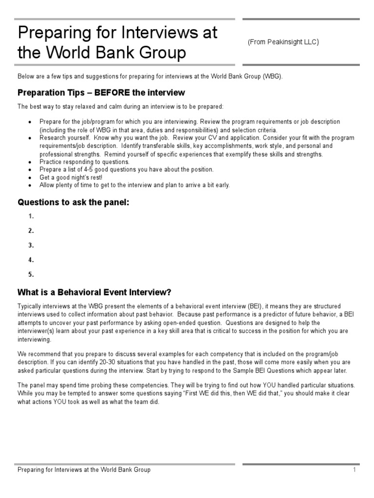 Preparing For Interviews at The WBG | PDF | Interview | Competence ...