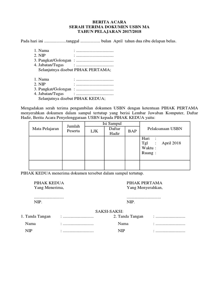 Berita Acara Serah Terima Dokumen