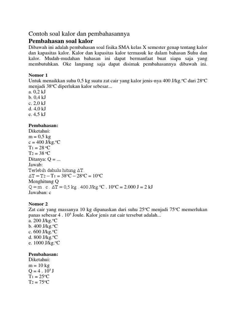 Ilmu Pengetahuan 2 Contoh Soal Fisika Tentang Kalor