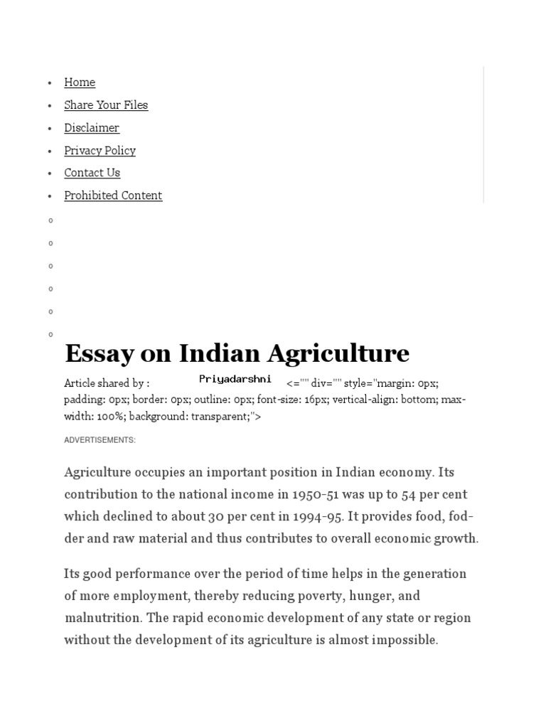 Importance of Agriculture in India | PDF | Economy Of India | Agriculture