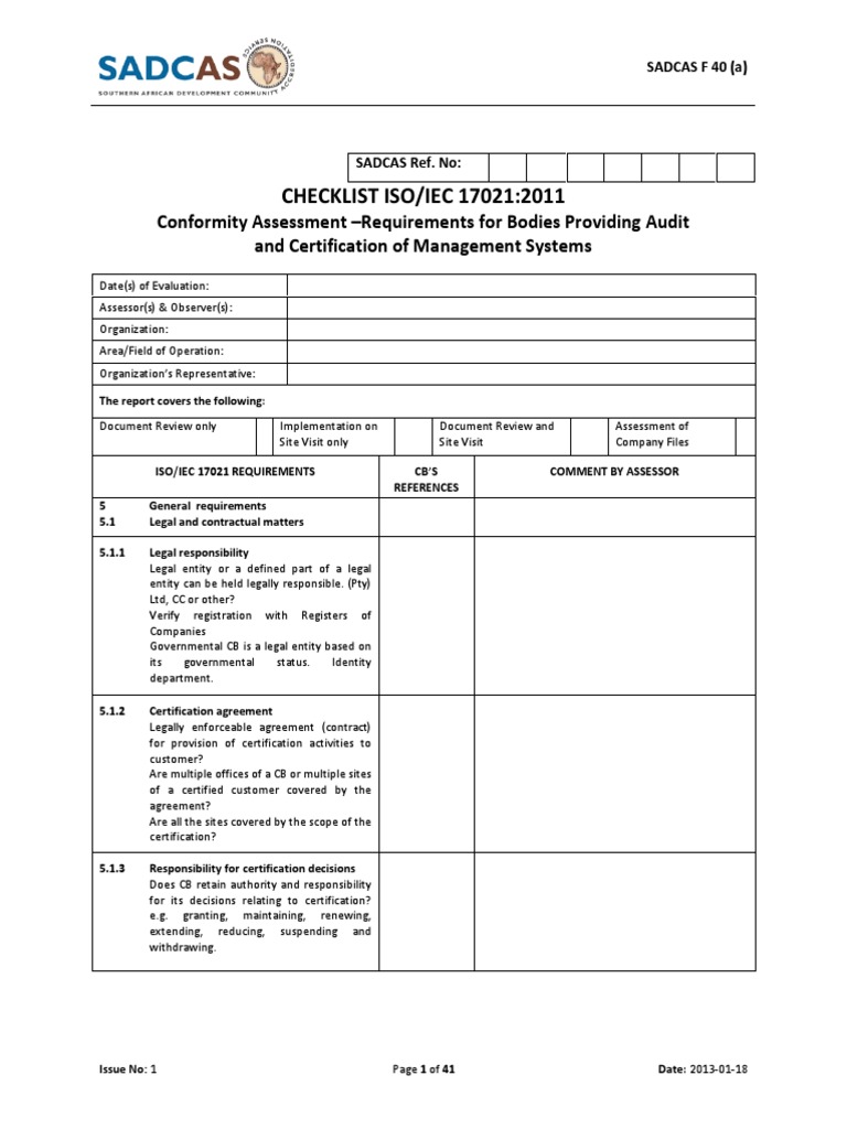 ISO/IEC 17021 Audit Checklist Guide | PDF | Certification | Audit