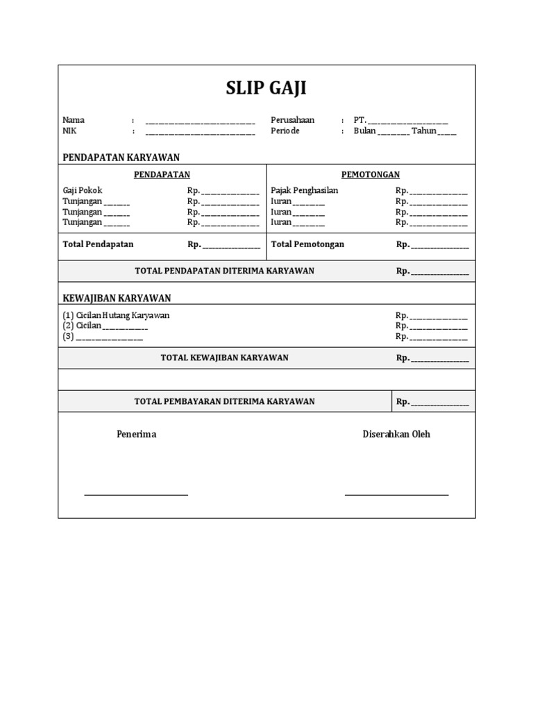Draf Tanda Terima Gaji Karyawan (Slip Gaji) baru