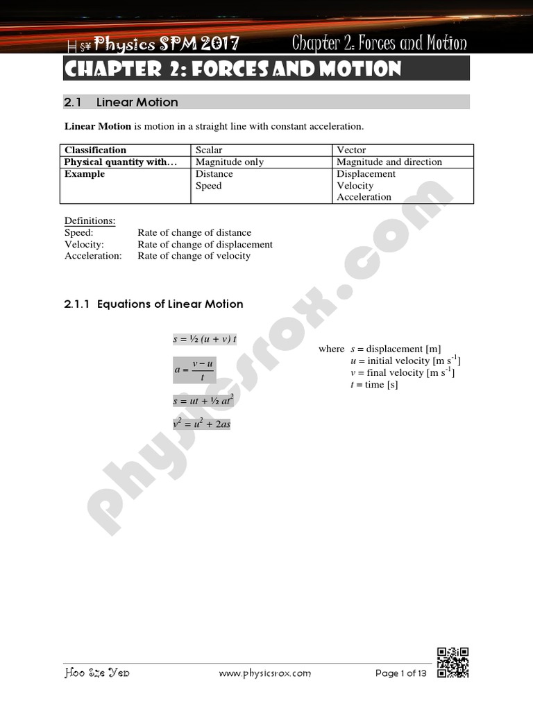 Forces and Motion in Physics SPM 2017 | PDF | Collision | Momentum