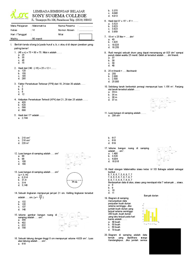 Soal Matematika Kelas 6 Kurikulum Merdeka | PDF
