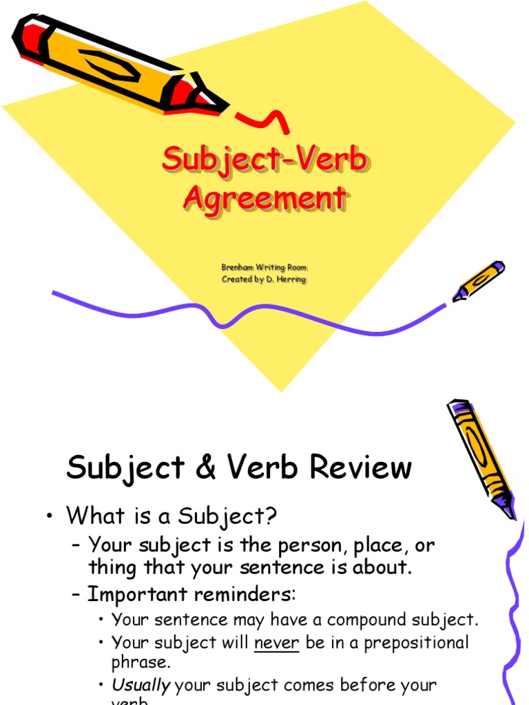 SubjectVerb Agreement Brenham Writing Room Created by D. Herring