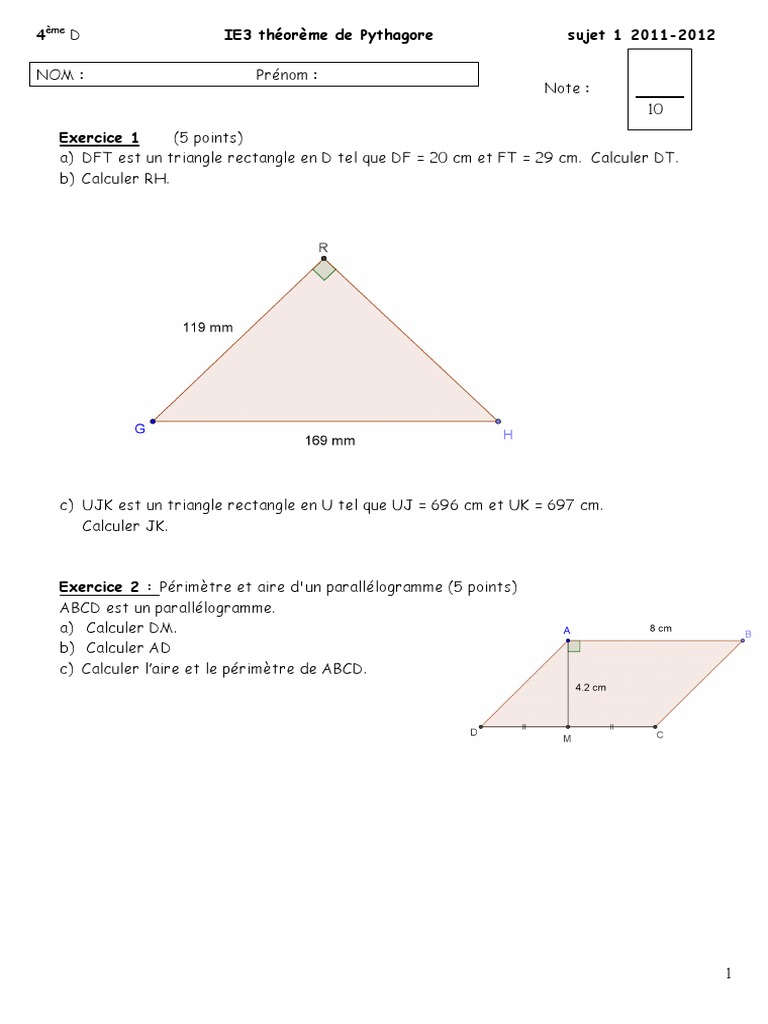 Theoreme De Pythagore Cote Adjacent 4 Theoreme de Pythagore | PDF | Polytope | Triangle