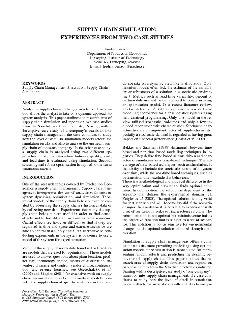 Supply Chain Simulation Case Studies | PDF | Simulation | Mathematical ...