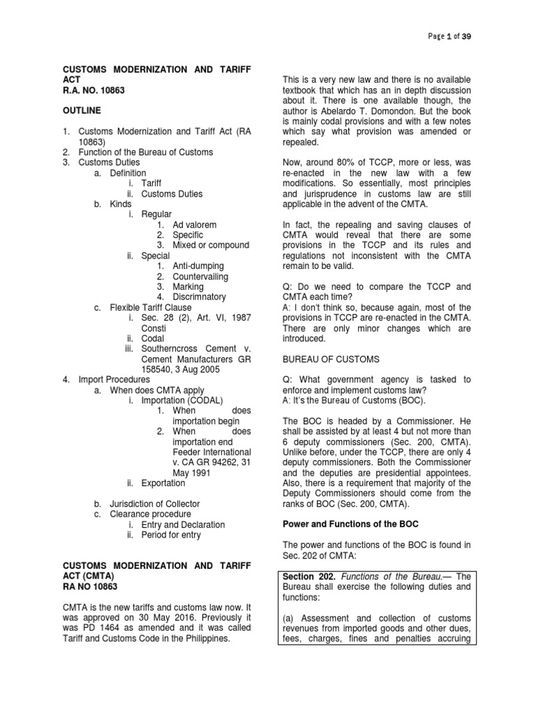 Tax 2 Notes (Cmta) | PDF | Customs | Search And Seizure