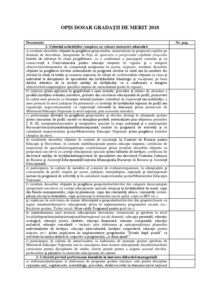 Model Opis Dosar Gradatie Merit 2018