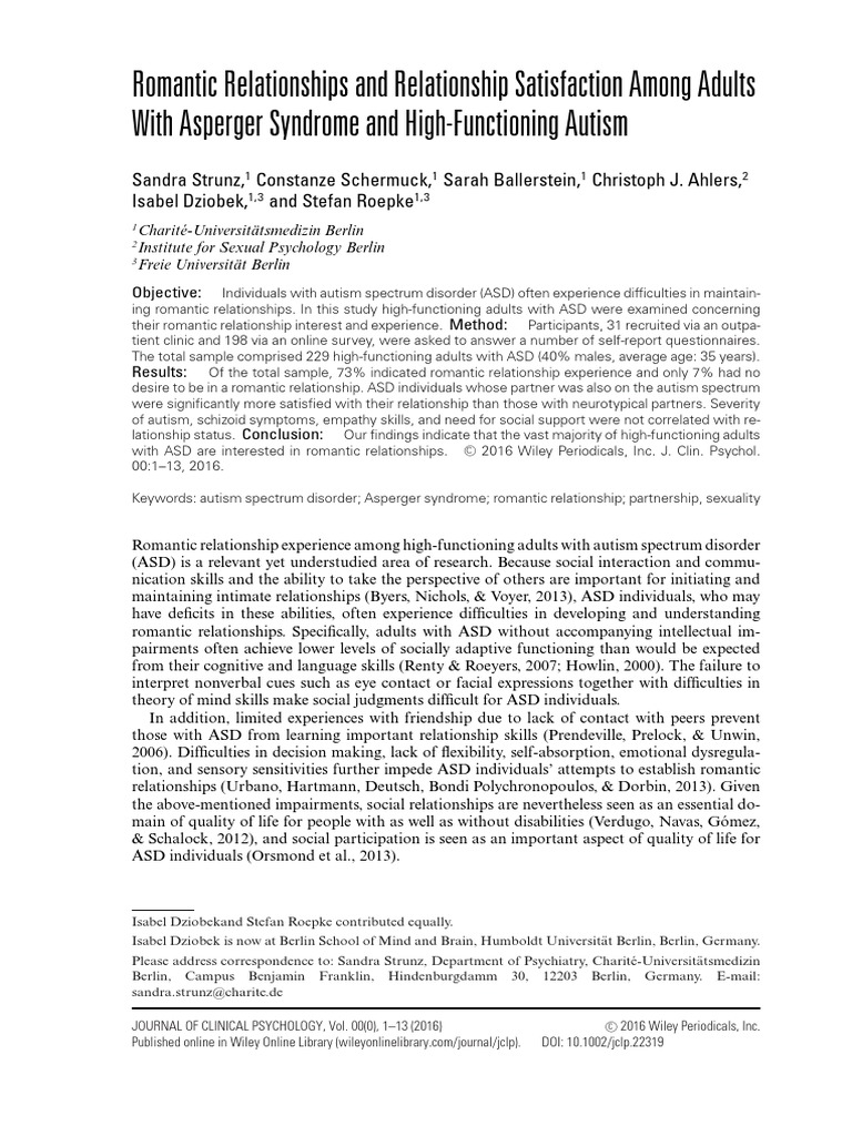 Strunz, S., Et Al. (2016) Romantic Relationships and Relationship Satisfaction Among Adults With