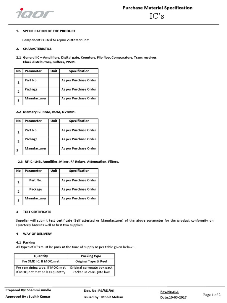 IC Purchase Specifications | PDF | Electronics | Computer Architecture