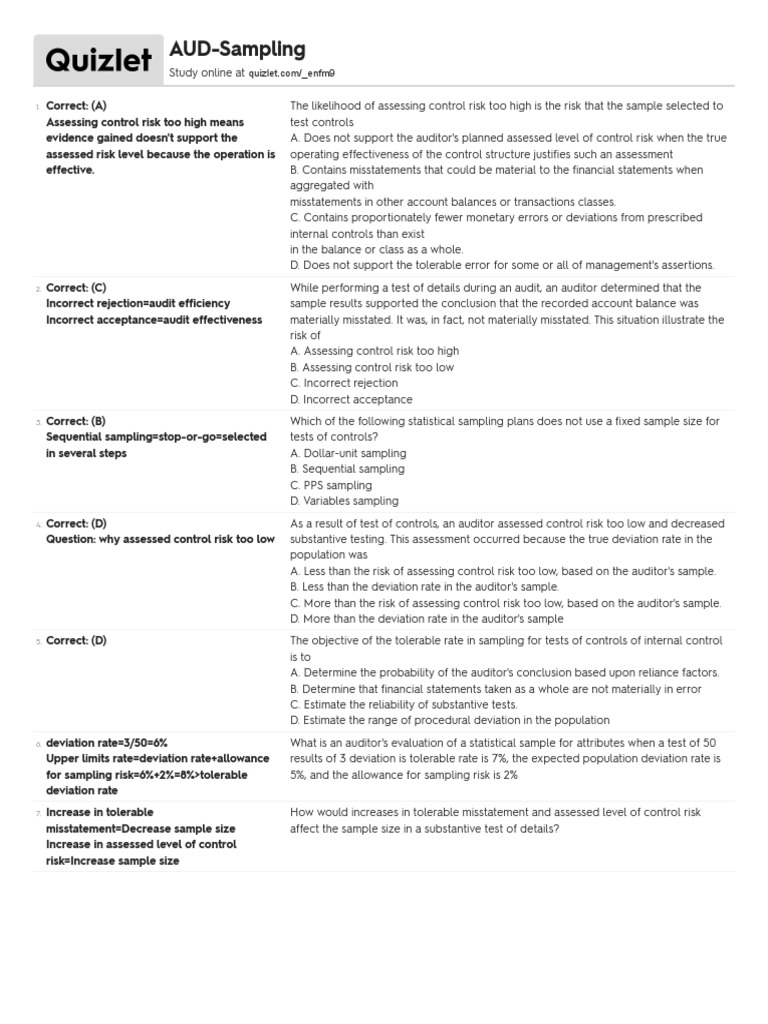 Quizlet PDF Sample Size Determination Risk