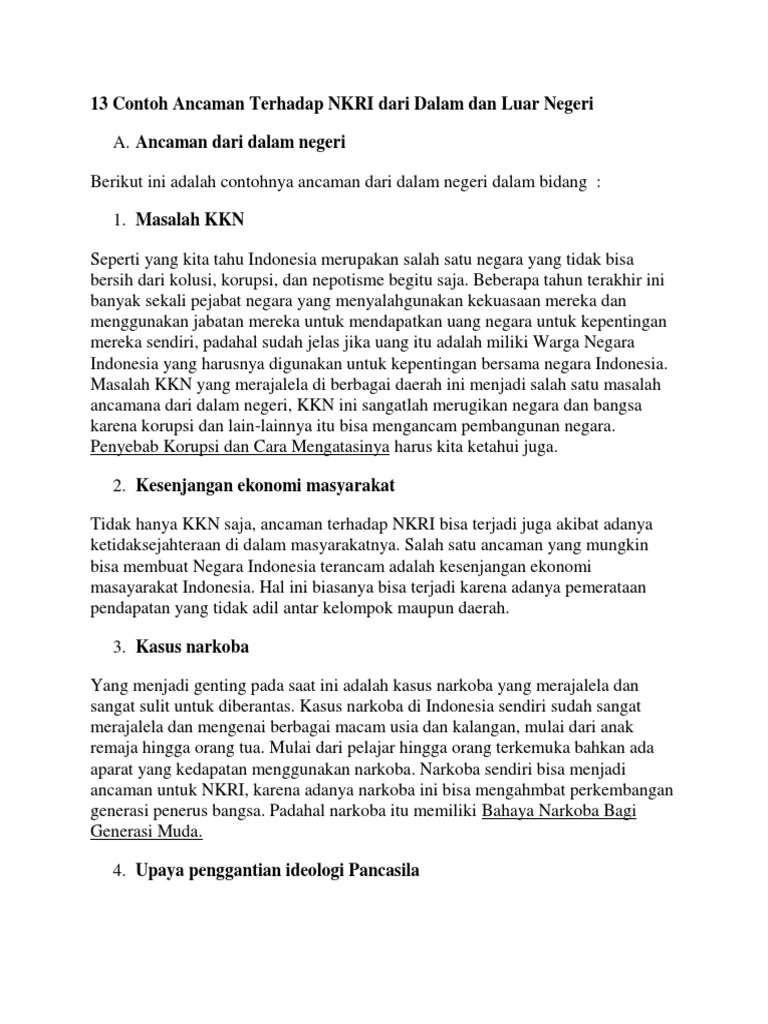 13 Contoh Ancaman Terhadap Nkri Dari Dalam Dan Luar Negeri