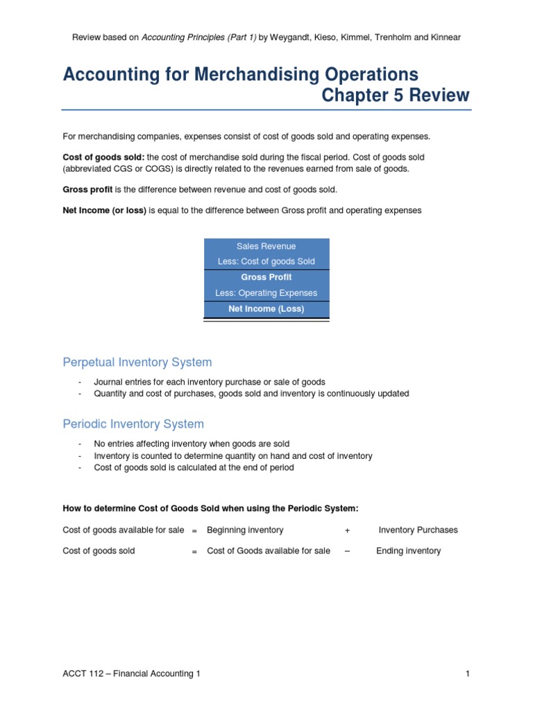 Accounting For Merchandising Operations Chapter 5 Review: Perpetual ...