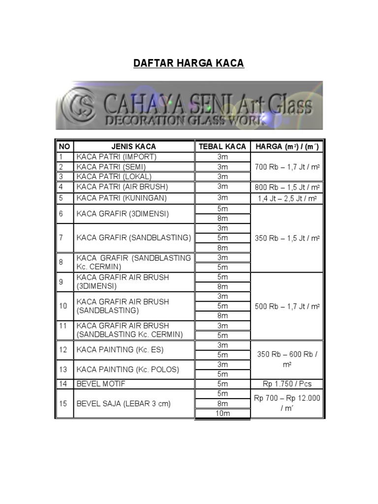 DAFTAR HARGA KACA