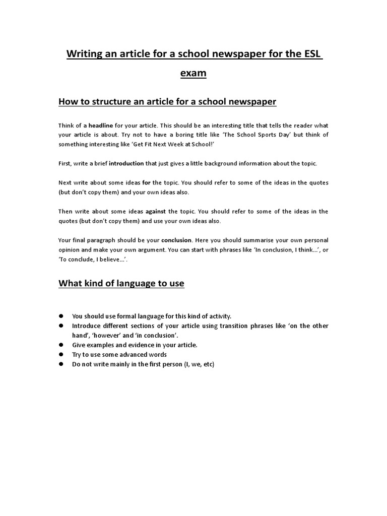 What To Write About For A School Newspaper Article