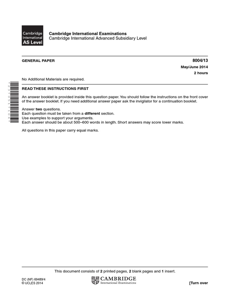 June 2014 Question Paper 13 PDF | PDF | University Of Cambridge | Copyright