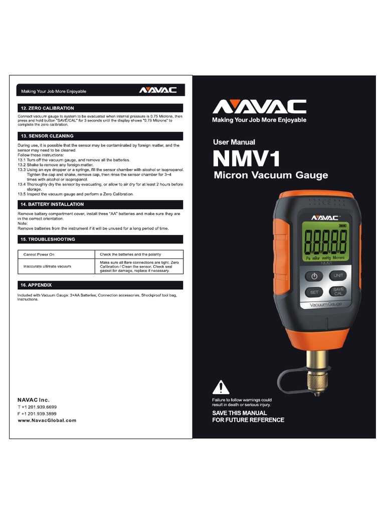 Navac Micron Vacuum Gauge Manual PDF