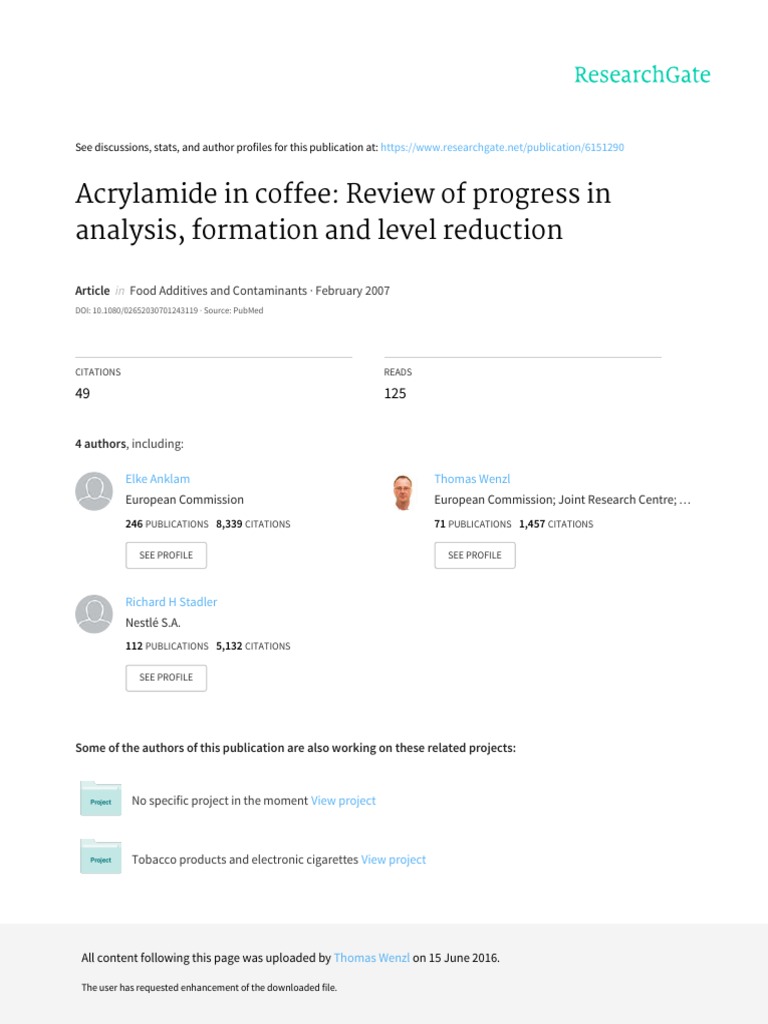 Acrylamide in Coffee PDF Coffee Chemistry