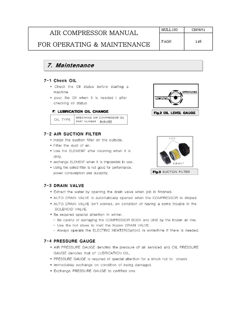 Air Compressor Operation Manual | PDF
