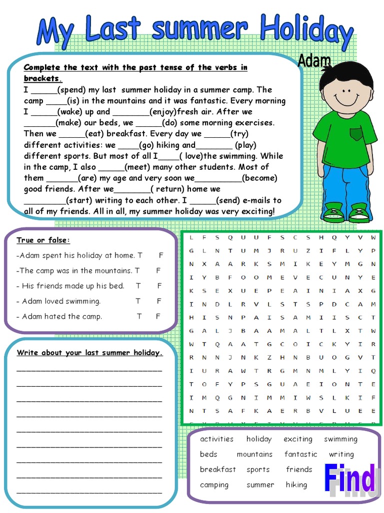 my last summer holiday reading comprehension exercises wordsearches 94184 pdf