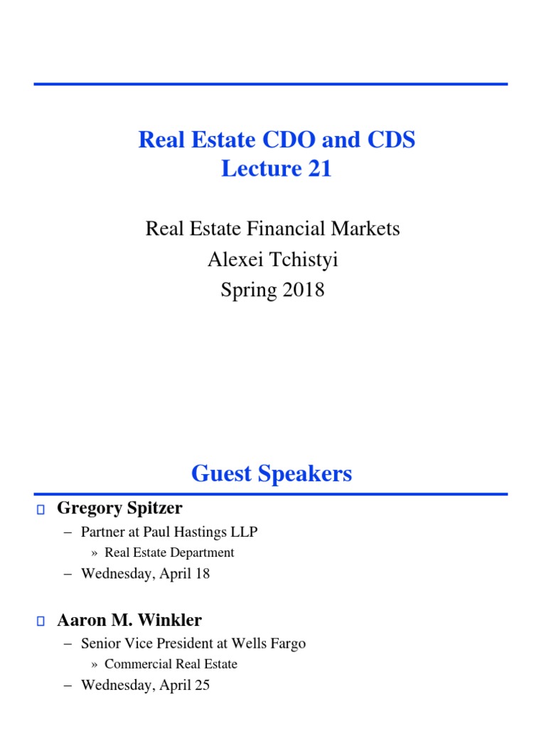 Lecture21 Cdo & Cds PDF Collateralized Debt Obligation Commercial