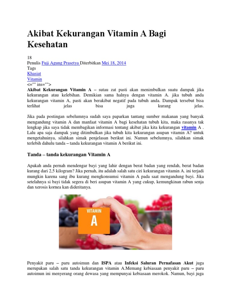 Akibat Kekurangan Vitamin A Bagi Kesehatan
