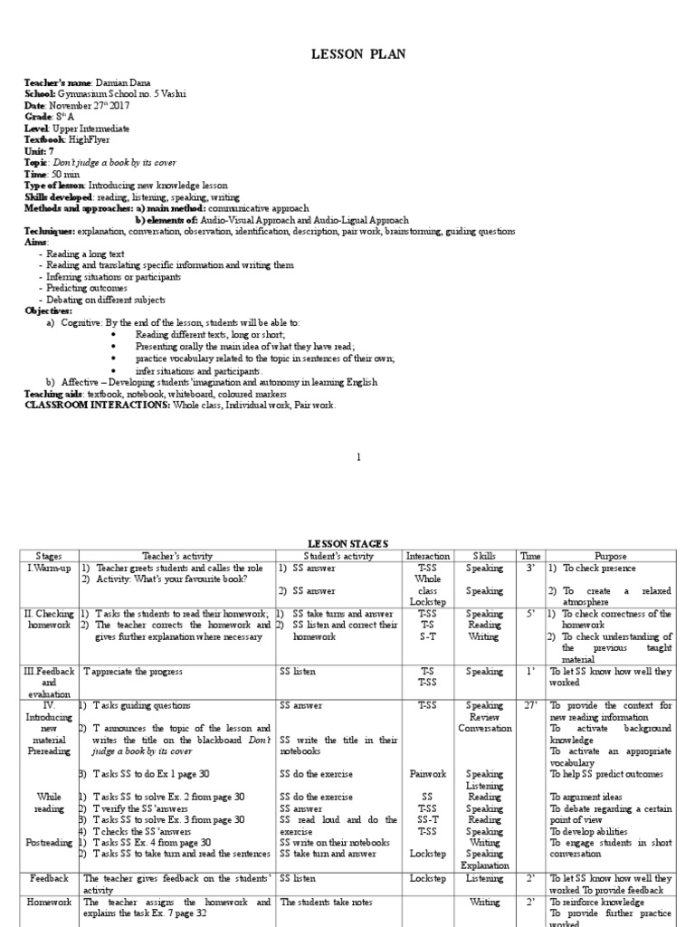8th Grade Lesson Plan: Book Covers | PDF | Lesson Plan | Reading (Process)