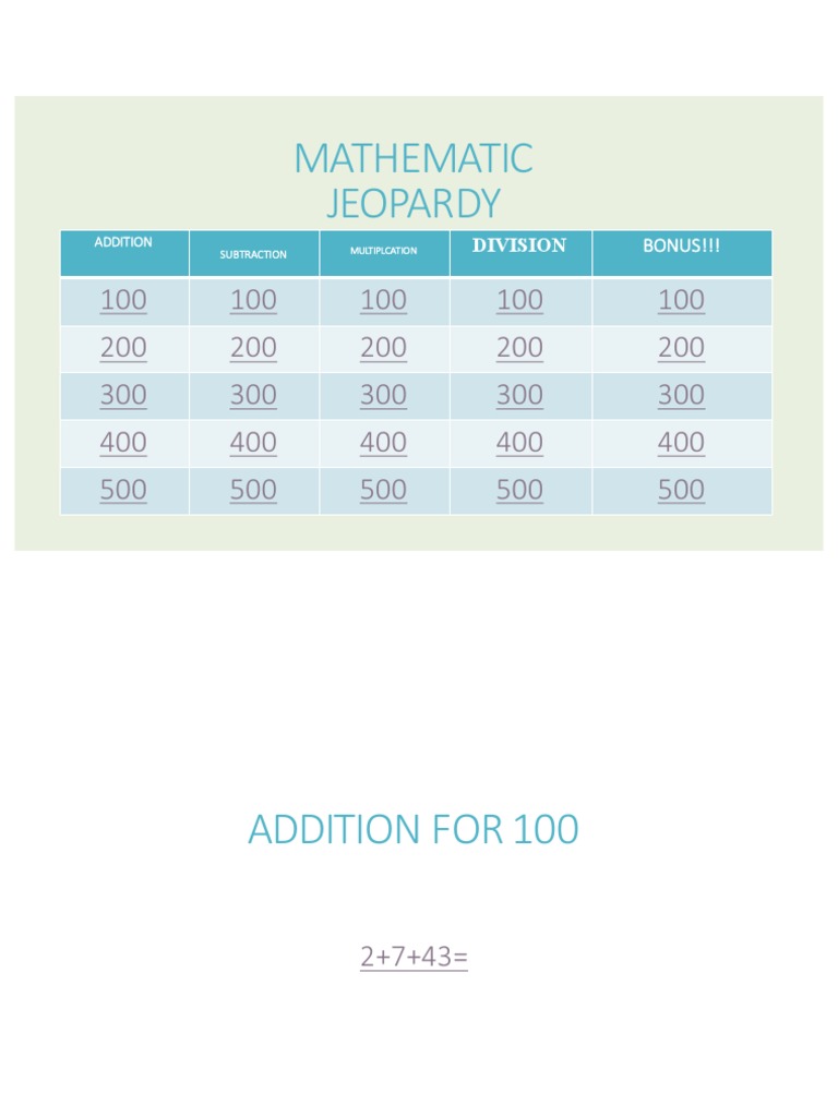 Jeopardy Game PDF Multiplication Formalism (Deductive)