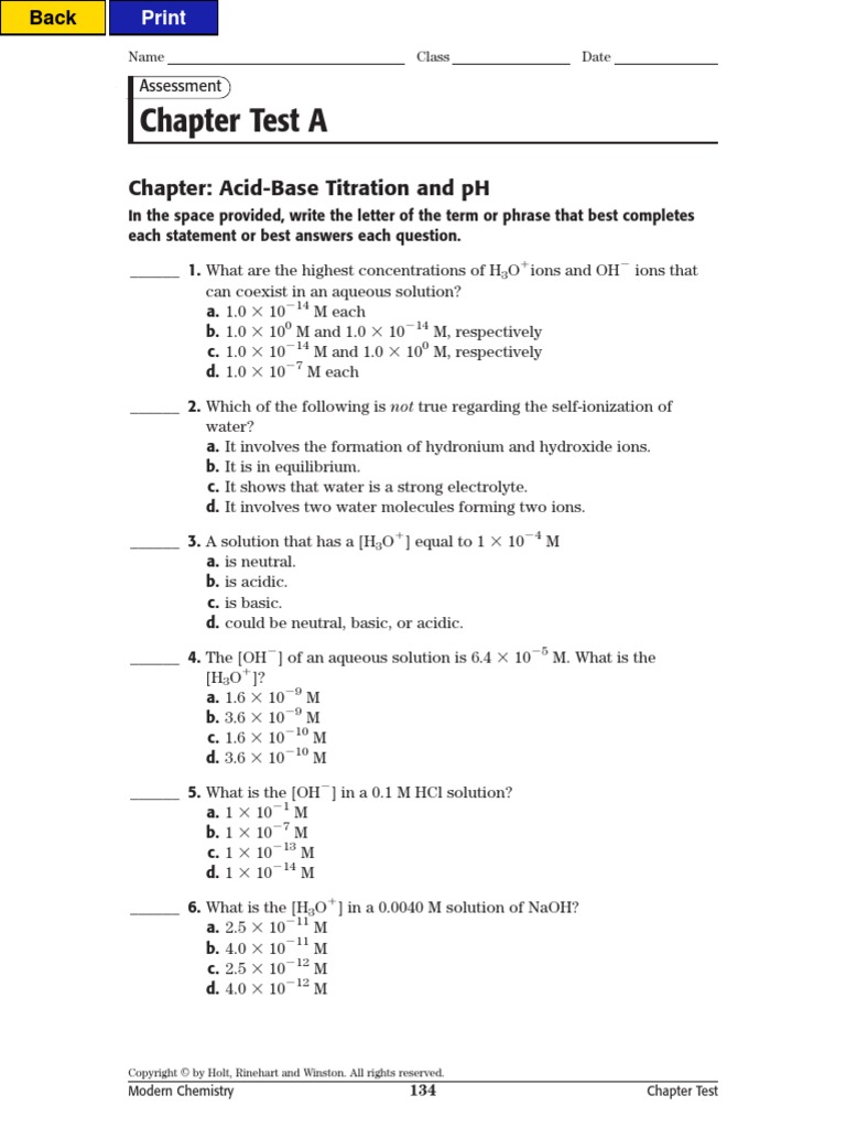 Ch 15 Test A Ph Acid