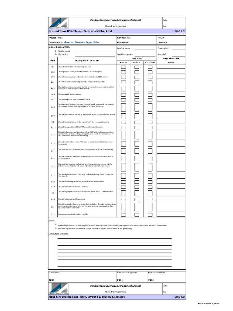 HVAC Shop Drawing Checklist | Specification (Technical Standard) | Duct