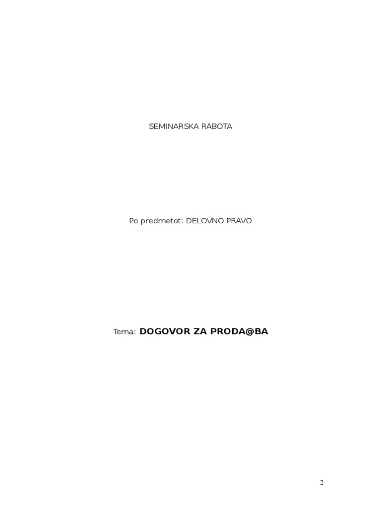 Delovno Pravo-Dogovor Za Prodazba | PDF