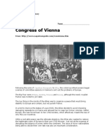 Congress of Vienna Worksheet