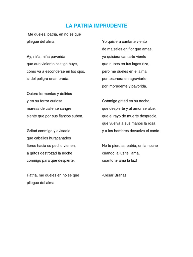 Poemas a la Patria en 6 Estrofas | PDF | Naturaleza