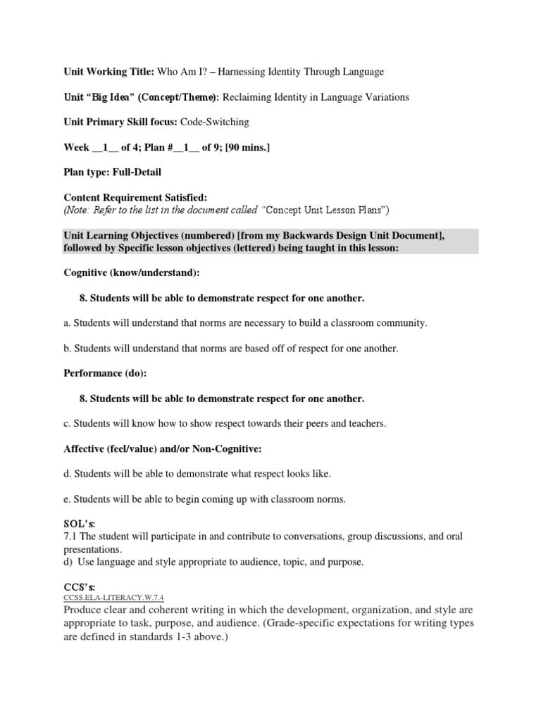 Note: Refer To The List in The Document Called "Concept Unit Lesson ...