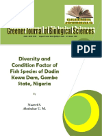 Diversity and Condition Factor of Fish Species of Dadin Kowa Dam, Gombe State, Nigeria