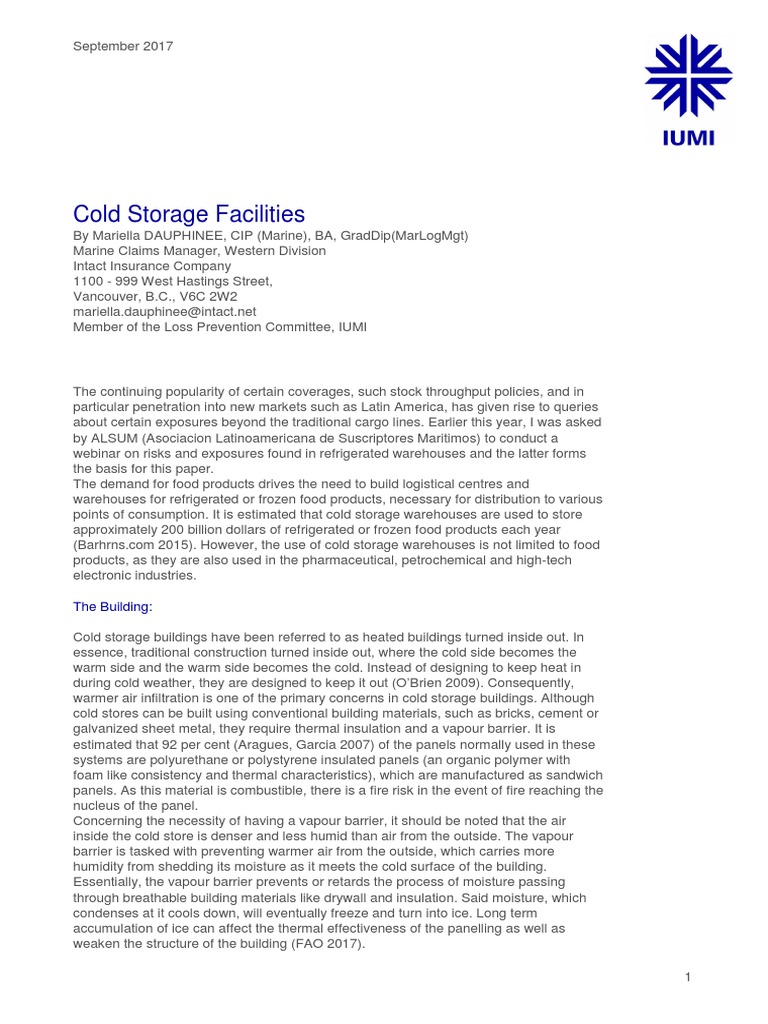 Risks and Design of Cold Storage Facilities | PDF | Refrigeration | Ice