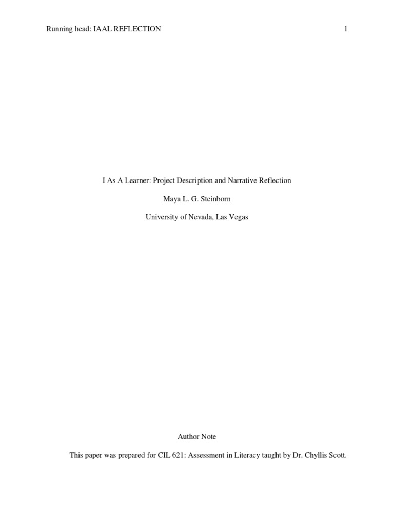Running Head: IAAL REFLECTION 1 | PDF | Educational Assessment | Literacy