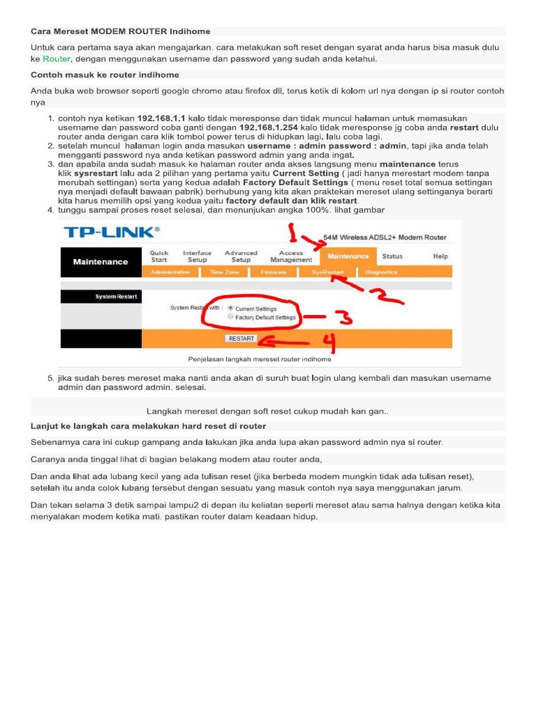 Cara Reset Dan Setting Ulang Modem Router Indihome - ILMU IT PDF | PDF