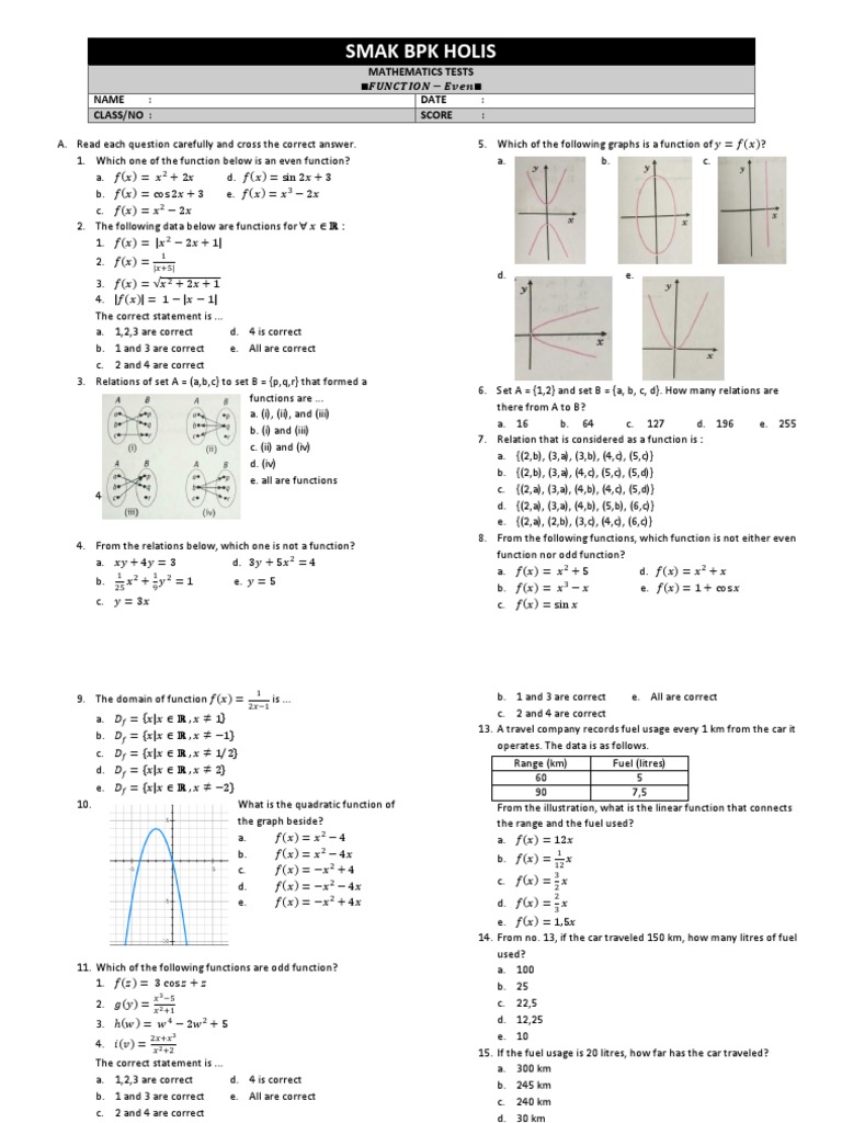 Mathematics Test Biling 3 - Functions | PDF | Mathematical Objects ...