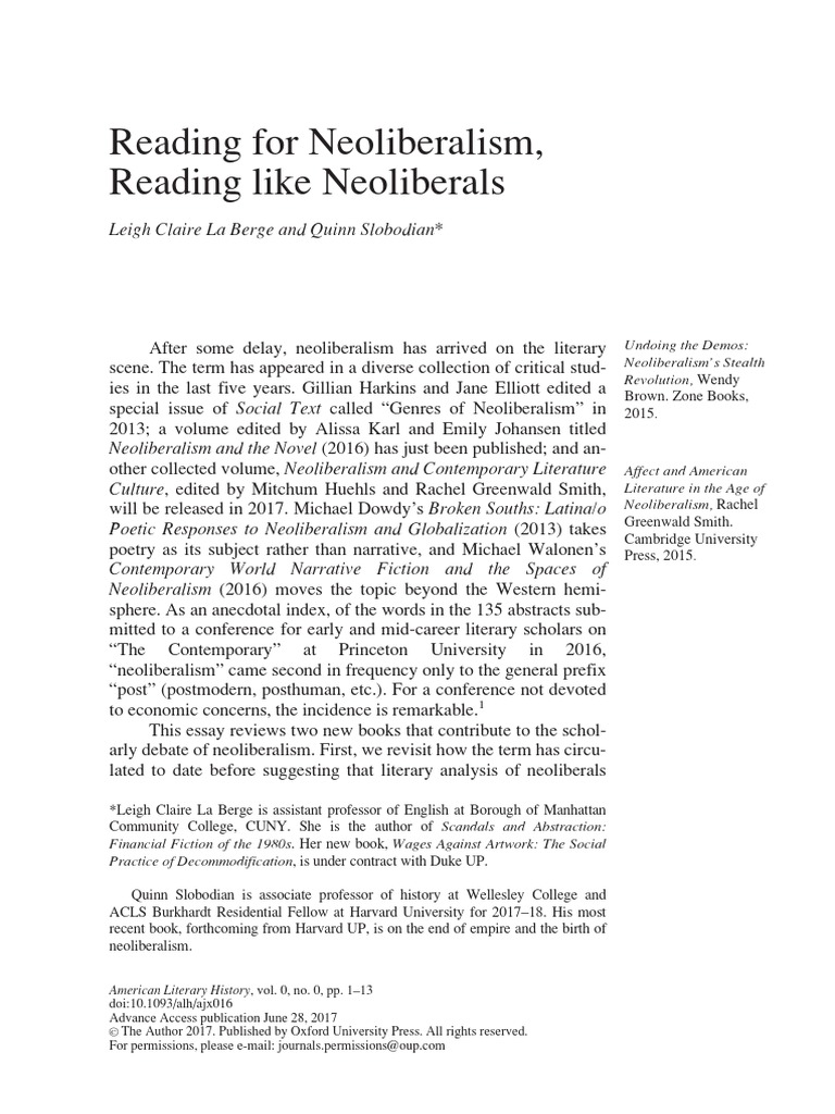 Neoliberalism in Literary Studies Review | PDF | Friedrich Hayek ...