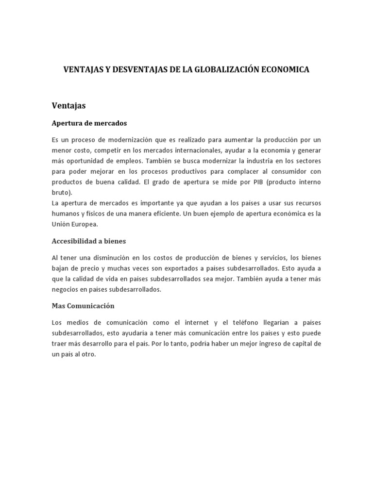 Ventajas y Desventajas de la Globalización | PDF | Globalización | País ...