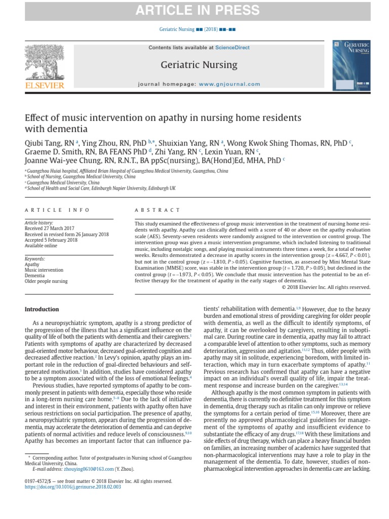 Geriatric Nursing Sciencedirect PDF Dementia Neuropsychiatry