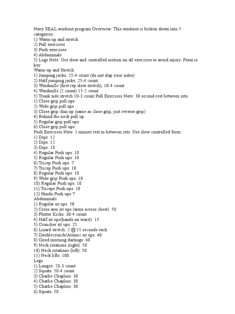 Navy SEAL Workout Program Overview PDF