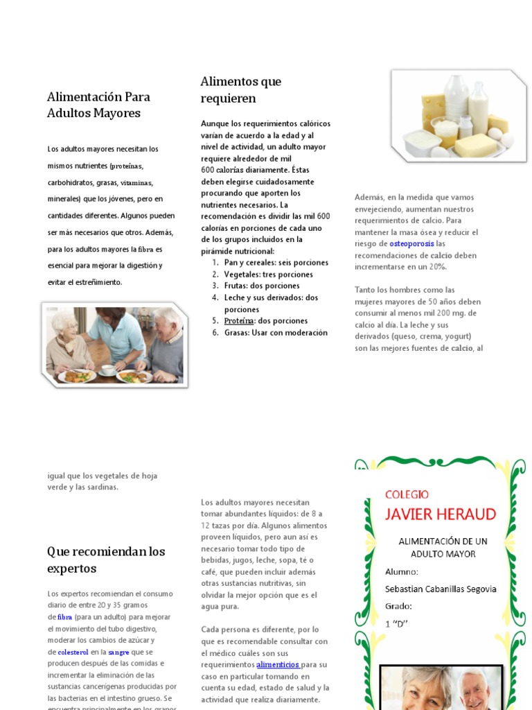 Nutrición Esencial para Adultos Mayores | PDF | Alimentos | Nutrición